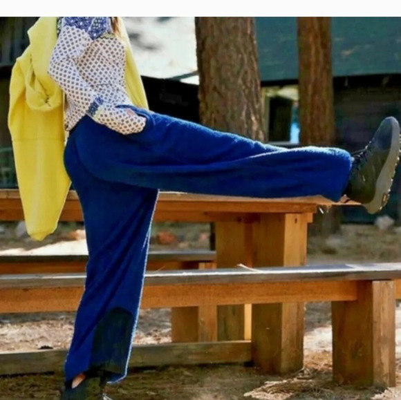 FP movement free people Cuddle Up Fleece Tie Waist joggerBlue/black. Size Sm NWT - Picture 3 of 8